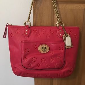 Coach Poppy Lasercut Tote Eyelet Leather Handbag